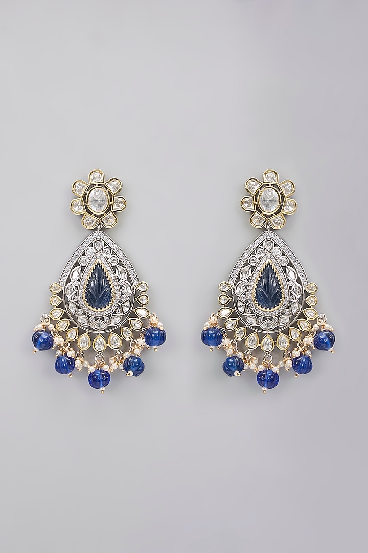 Two-Tone Finish Blue Kundan Polki Dangler Earrings by Gehna Shop at Pernia's Pop Up Shop